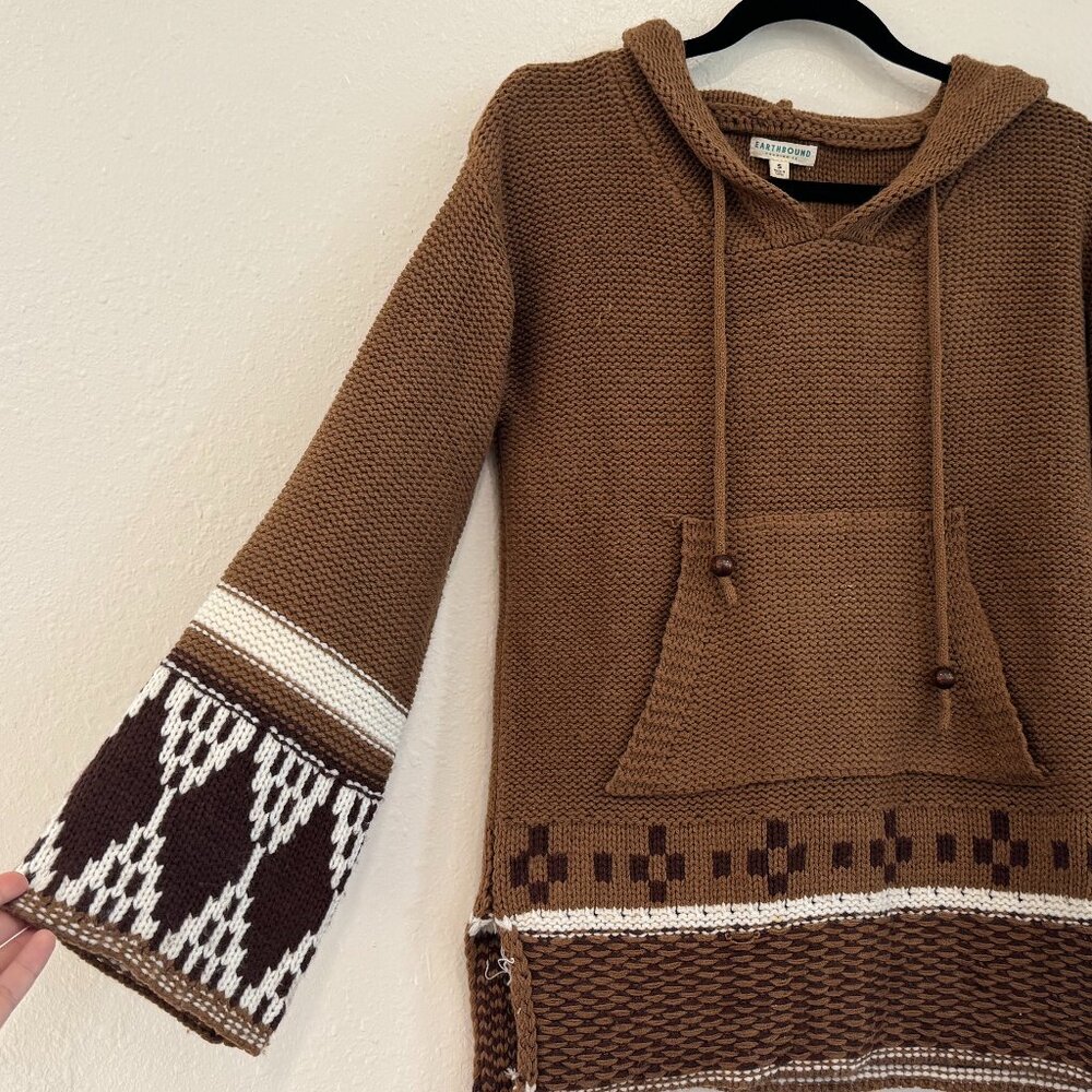 Earthbound Baja Style Hoodie Sweater Brown Knit Boho Size S - Picture 6 of 11